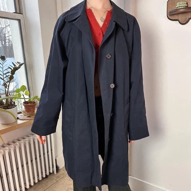 80s 버버리 발마칸 코튼 코트 네이비