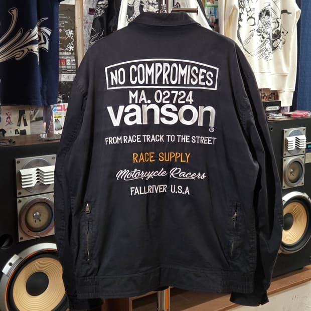 밴슨 레더 블랙 코튼 자수 패치 바이커 자켓