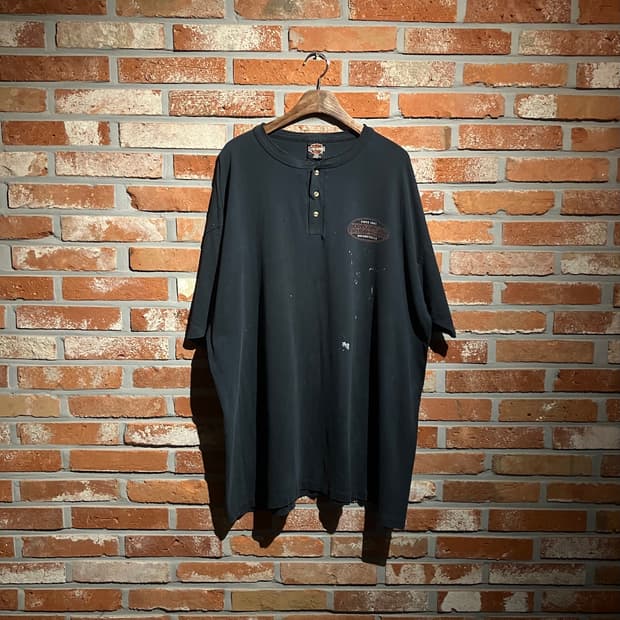 3XL 90s USA 빈티지 할리 데이비슨 헨리넥 반팔 티셔츠