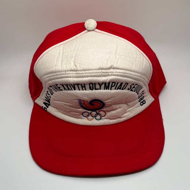 1988 서울 올림픽 오륜기 빈티지 캡 화이트레드