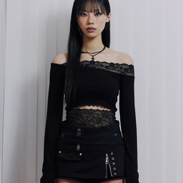 일리오 Black lace off shoulder longsleeve