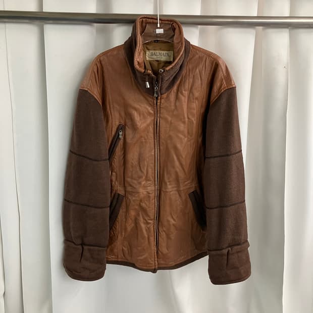 발망 브라운 양가죽 울 배색 하이넥 자켓 XL