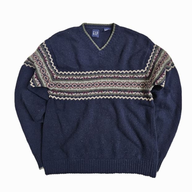 그래놀라 Old GAP 램스울 페어아일 v넥 니트 L