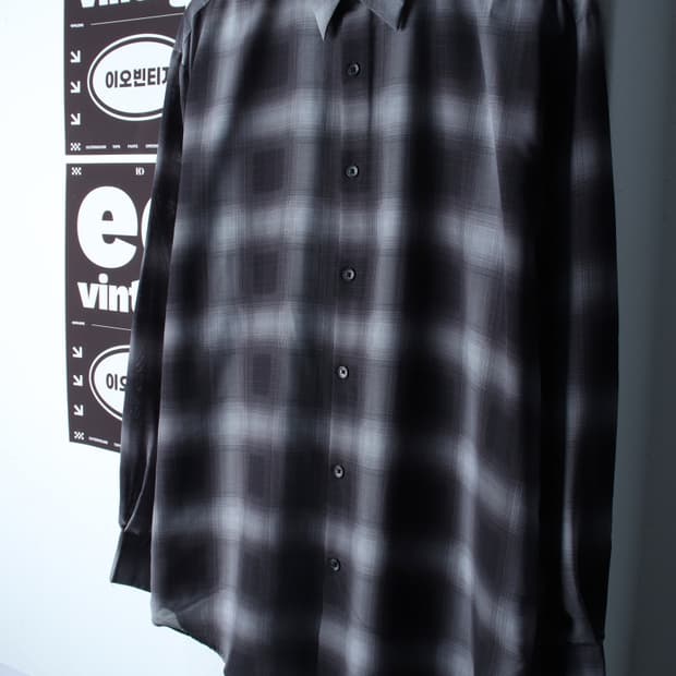 (M-XL) 셔츠 남방 체크 그라데이션 블랙 경량-H34272
