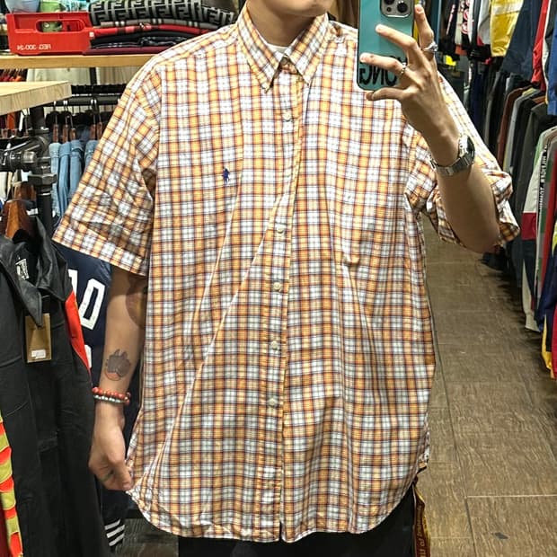 [HI] 폴로 랄프로렌 반팔셔츠 체크오렌지