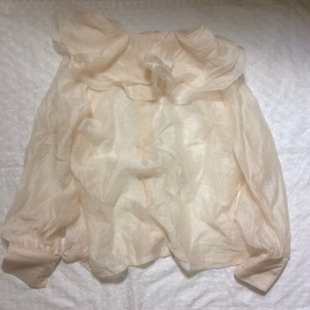 peach sheer ruffle blouse