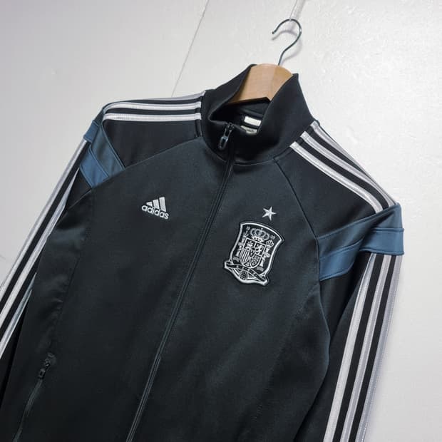 남성 레어 아디다스 스페인 앤섬 검정 트랙탑 져지 저지 트레이닝복 축구복