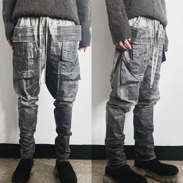 릭오웬스 왁스코팅 크리치 카고팬츠