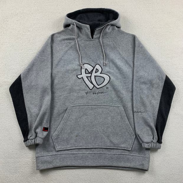 90s 올드스쿨 후부 빅로고 그레이 플리스 풀오버 후디