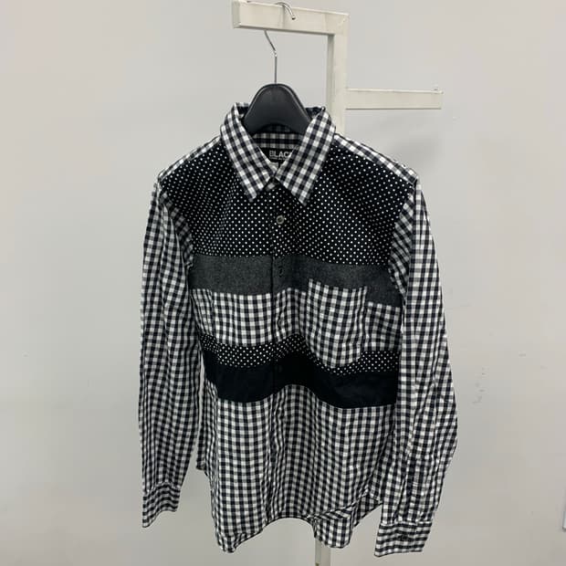 꼼데가르송 블랙 패치워크 깅엄 도트 셔츠 s