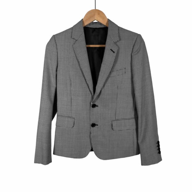 [34] 셀린느 여성 하운드 투스 울 실크 블레이저 자켓 그레이 블랙