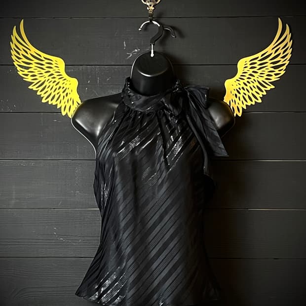 JPN 글리터 사선 라인 갸루 리본 블랙 슬리브리스 탑