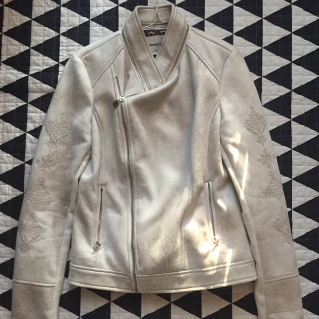 데시구알 워싱 자수디테일 자켓 스웨이드 라이더자켓