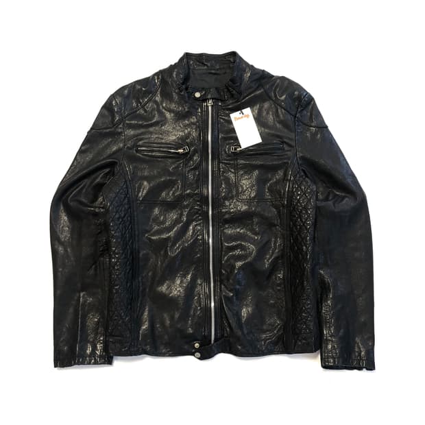 다이아몬드 퀄팅 디테일 레더 싱글 라이더 자켓 