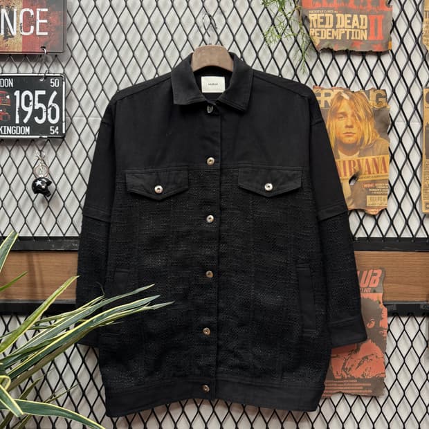 JPN VINTAGE 무루아 트위드 코튼 셔츠 자켓 블랙