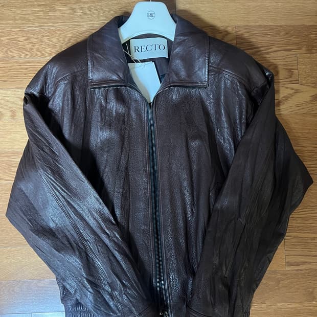 RECTO 렉토 하이넥 레더 점퍼 브라운