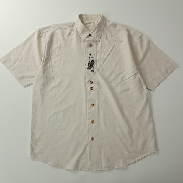 CK648 XL 90s 독일판 바바리안 린넨 비스코스 반팔 셔츠 남방