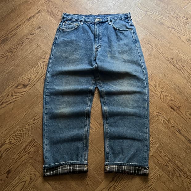 [36]칼하트 USA 빈티지 워싱 체크 라이닝 워크 데님 팬츠