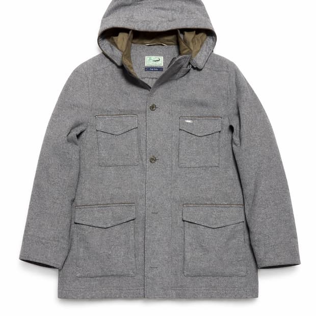 JPN 일본 빈티지 크로커다일 울 혼방 후드 사파리코트 하프코트 카코트