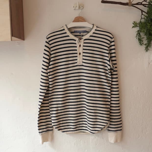 준야 와타나베 스트라이프 헨리넥 롱슬리브