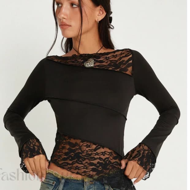 Motel rocks 레이스 긴팔 티셔츠 블랙 XS