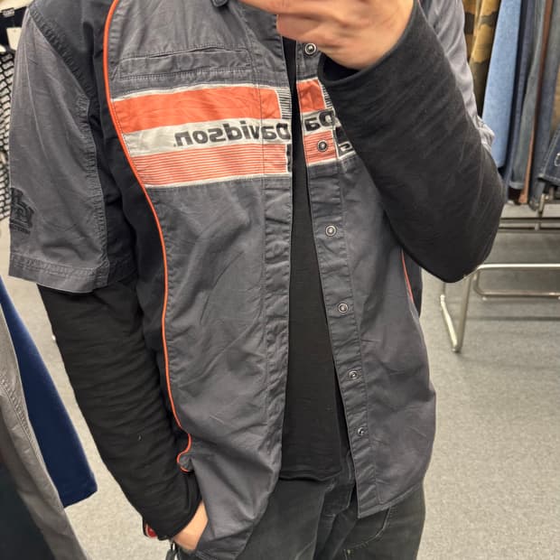 M)할리데이비슨 빈티지 패치 레이싱 반팔셔츠