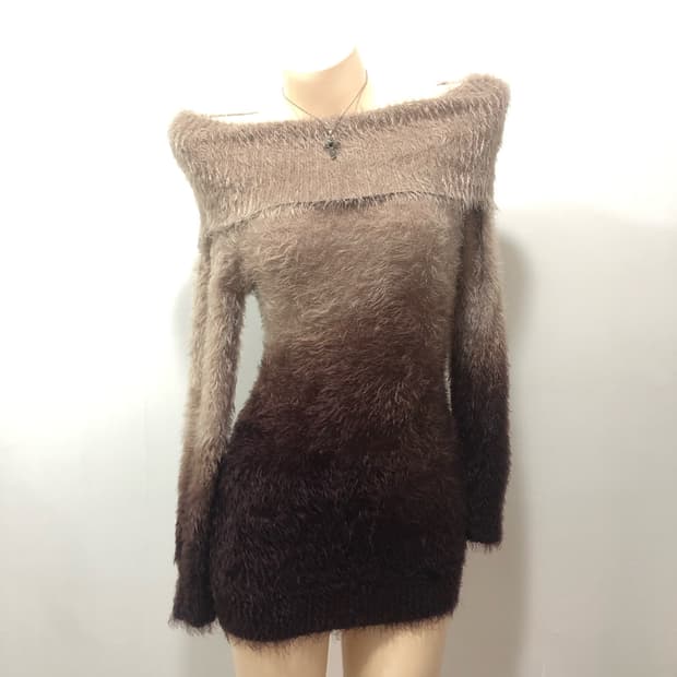 two tone fur off shoulder knit