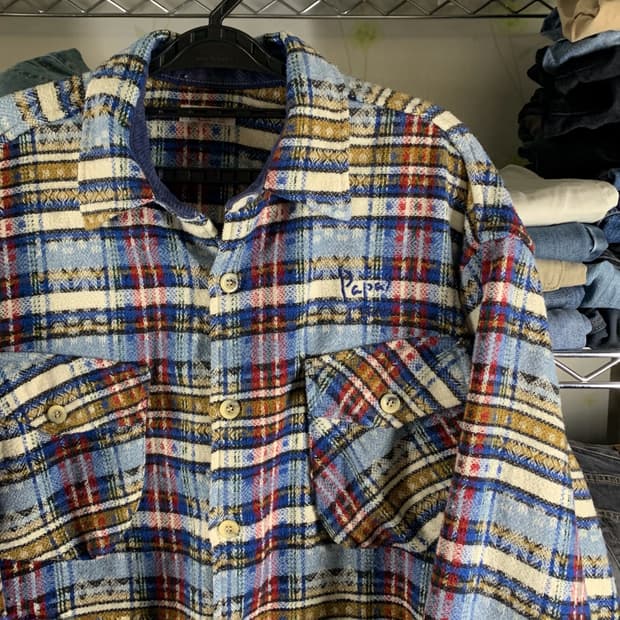 [XL] Papas 멀티체크 플란넬 셔츠 Made In Italy