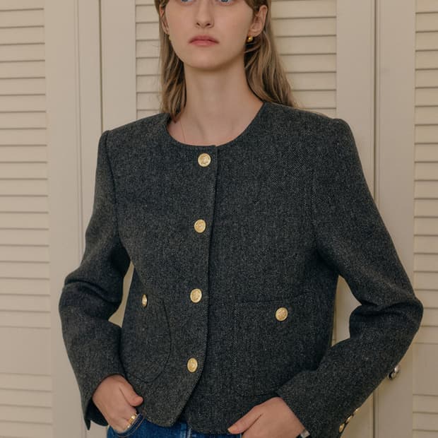 룩캐스트 베이비 알파카 트위드 자켓 차콜 S(안감누빔O) 정가 268,0