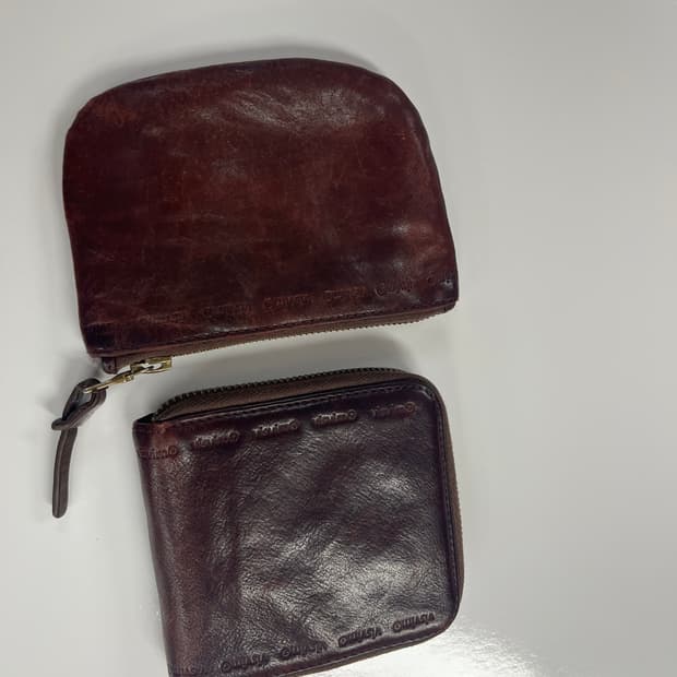 비즈빔 버건디 베지터블 태닝 가죽 지갑 세트