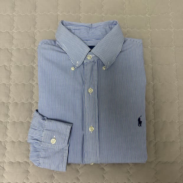 폴로 랄프로렌 블루 스트라이프 포플린 셔츠 슬림핏 L