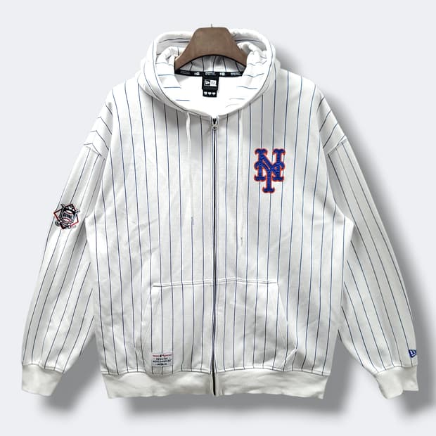 [105/XL] 뉴에라 화이트 MLB 뉴욕메츠 스트라이프 후드집업