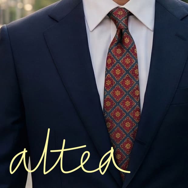 알테아 실크 네이비 기하 플로럴 넥타이 9.2cm A+등급 A19602
