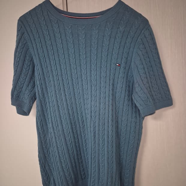 타미힐피거 케이블 반팔 민트 니트 L 