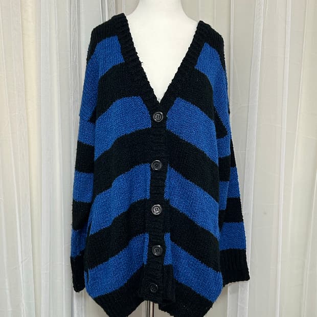 Colza 스트라이프 블루 펑크 가디건