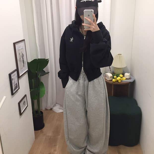 여성 우알롱 크롭 후드집업 100