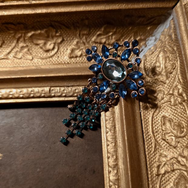 (90s) 오리지널 빈티지 브로치 블루 앤 그린 드롭