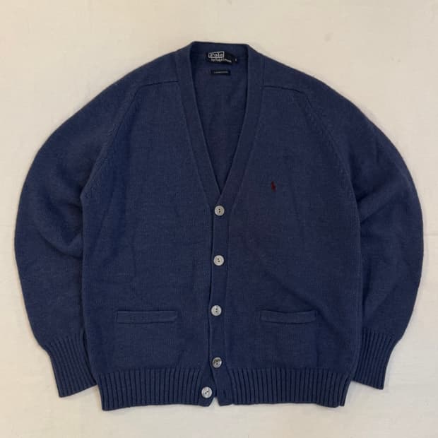 90s 폴로 랄프로랜 램스울 자개단추 가디건 네이비 블루