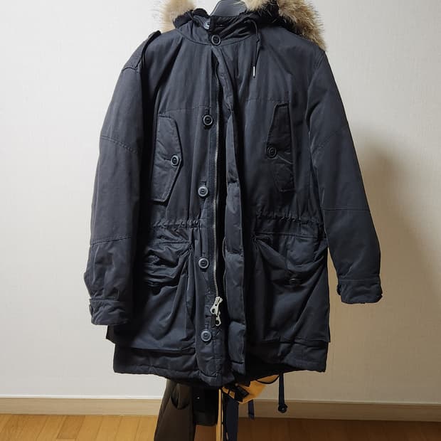 폴로 후드 퍼 블랙 야상 패딩 점퍼 xl 105