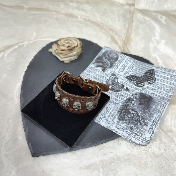 빈티지 unisex 고딕 쇠가죽 해골 시계줄 팔찌