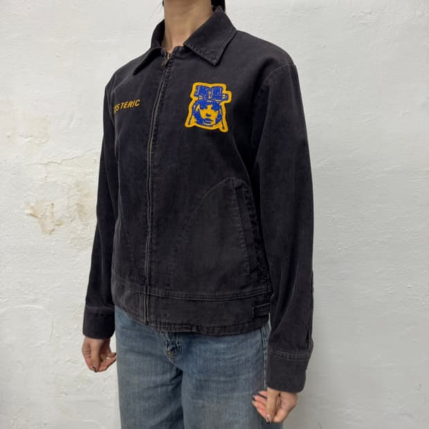 히스테릭글래머 차콜그레이컬러 자수 패치 칼리지 코듀로이 자켓 