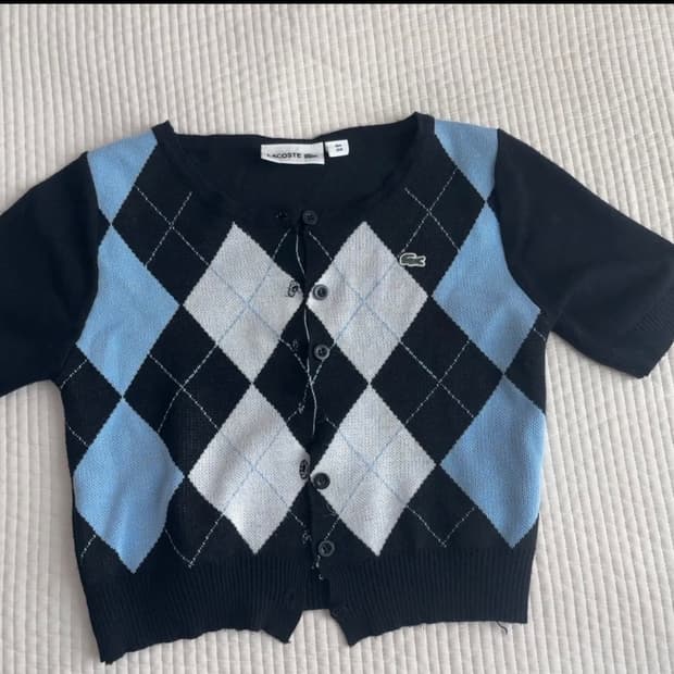 라코스테 빈티지 여성 아가일 반팔니트