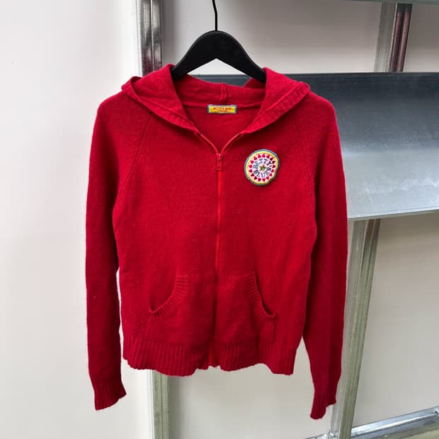 betty blue red angora hd knit zip up