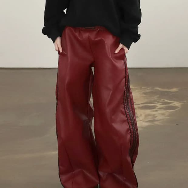 배드블러드 빌리 레더 조거 팬츠 - 레드 M