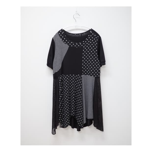Dot stripe mix half t-shirt