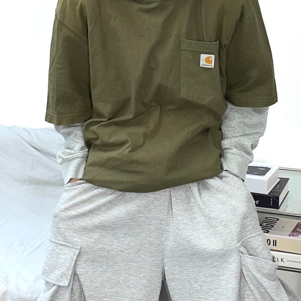 칼하트 카키 포켓 반팔티 L