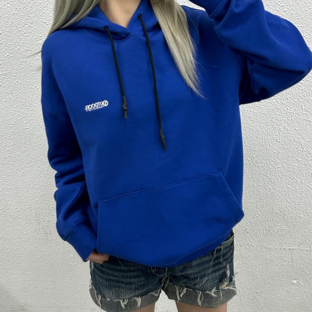 아웃도어 패치로고 블루 후드 S