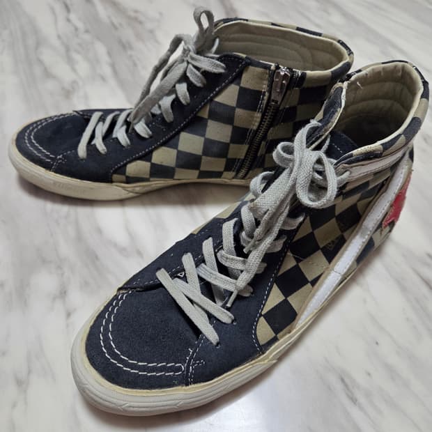 골든구스 슬라이드 체크 하이탑 스니커즈