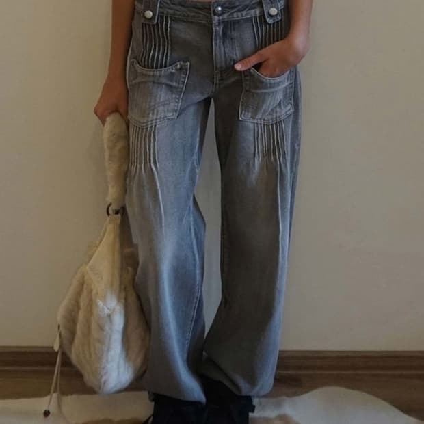 [S] 스컬프터 핀턱 포켓 워싱 데님 팬츠