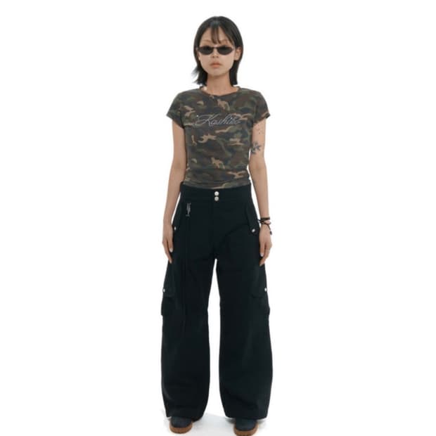 (새상품) Kashiko 카시코 미드라이즈 카고 팬츠 블랙 S